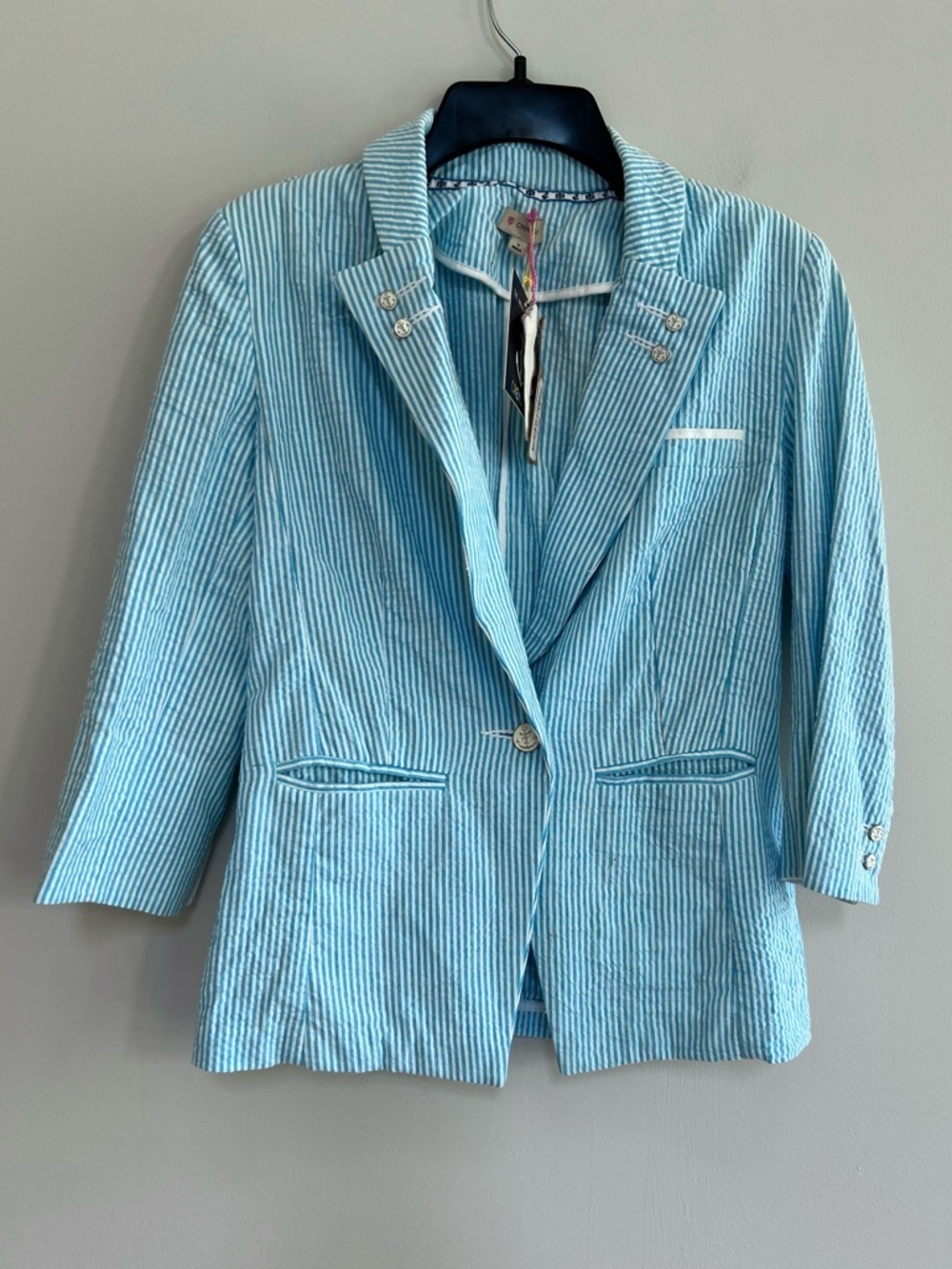 Daniel Cremieux NWT Anchor Collection Striped Seersucker Maya Blazer, Blue, 4